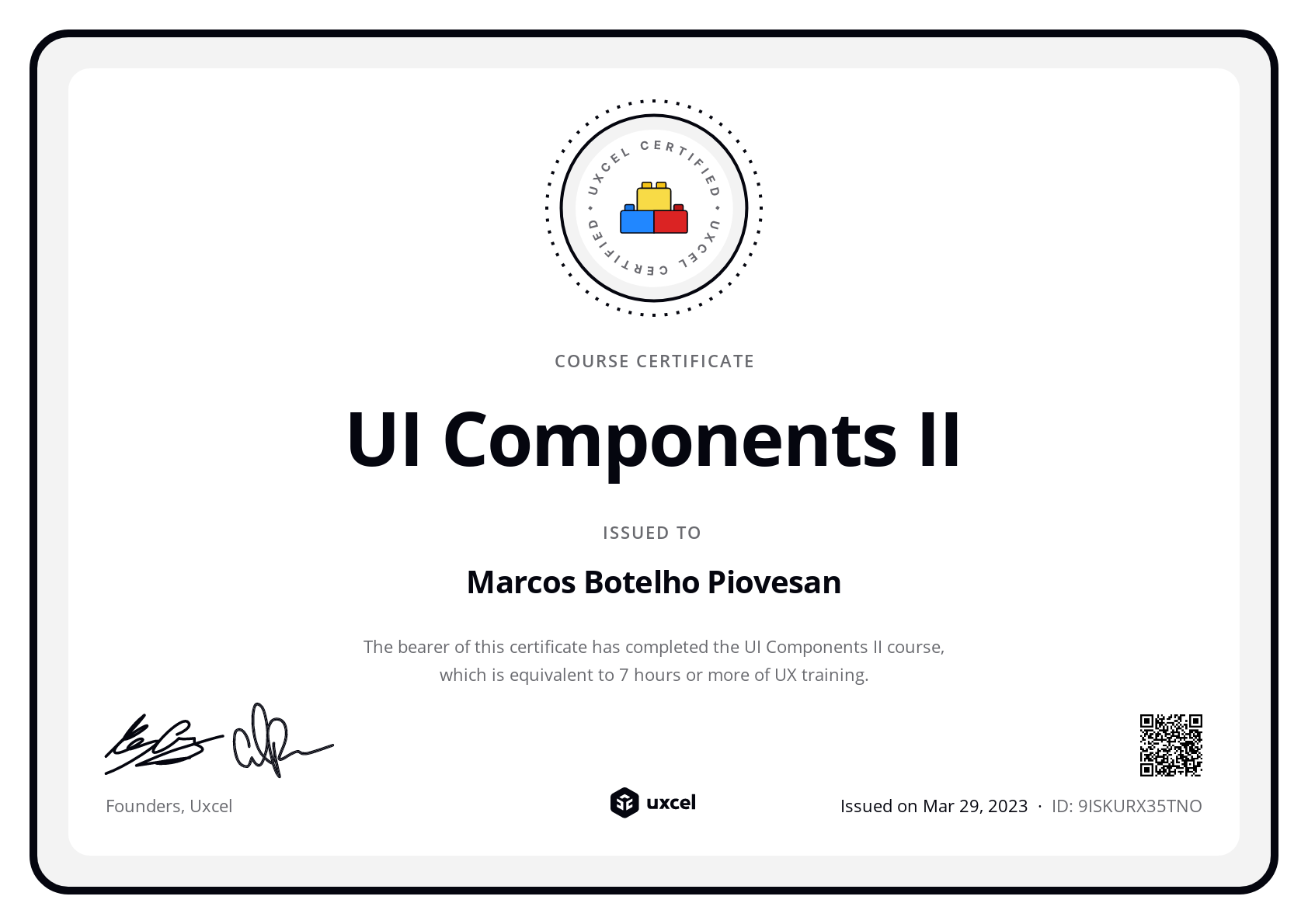 Marcos Botelho Piovesan's certificate